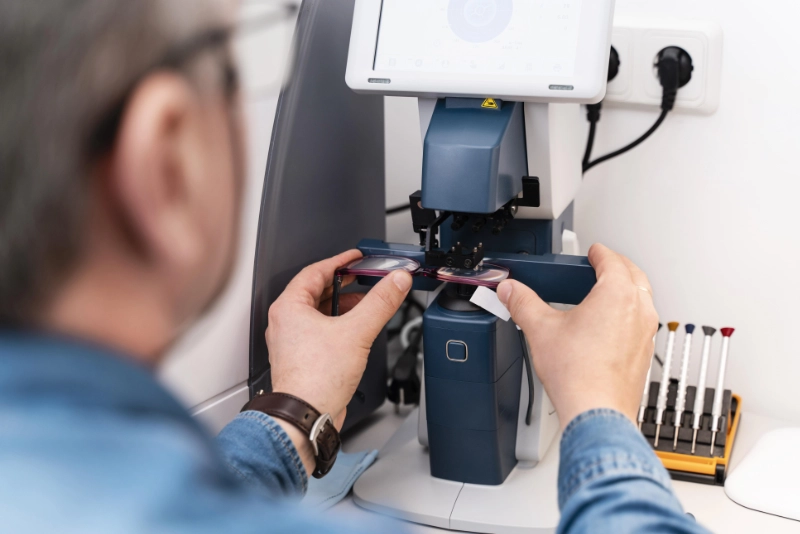 Especialista realizando revision tecnica sobre equipo medico