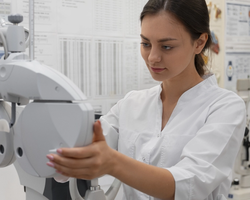Equipo tecnico especializado atendiendo equipamiento clinico